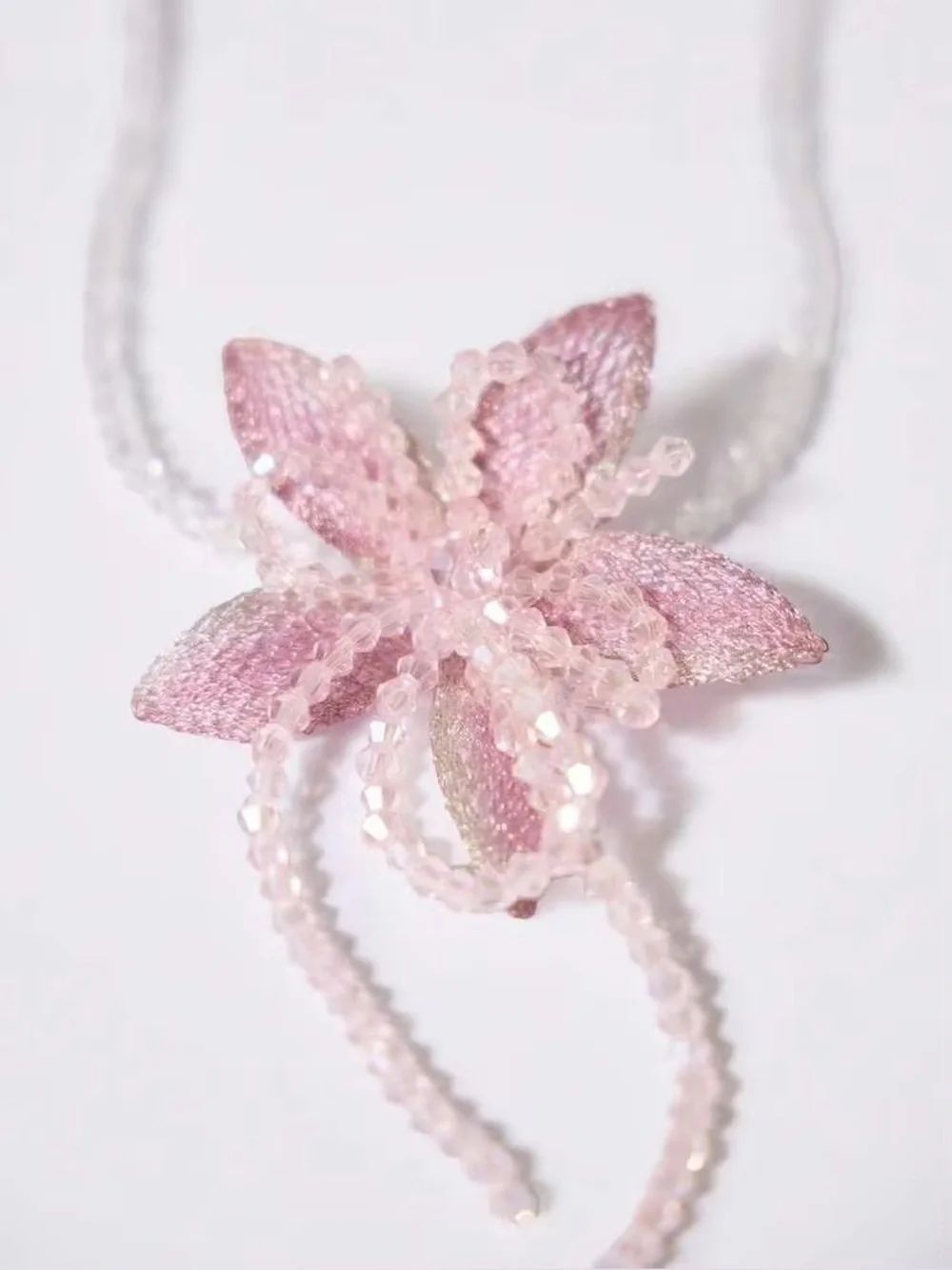 Pink Beaded Flower Necklace Q1325
